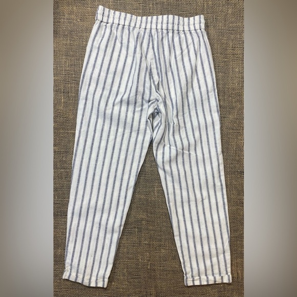 J. Crew White with Navy Blue Striped Cropped Pants, Size 2, Linen/Cotton Blend - Picture 2 of 9